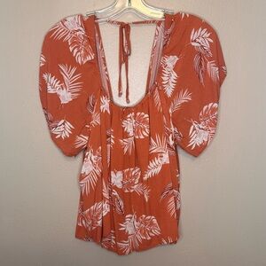 Willow & Root Women's Burnt Orange Floral Open Back Blouse Size Small